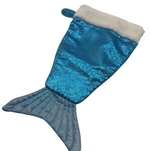 Mermaid Tail Christmas Stocking Blue Sequin Glitter Holiday Decor